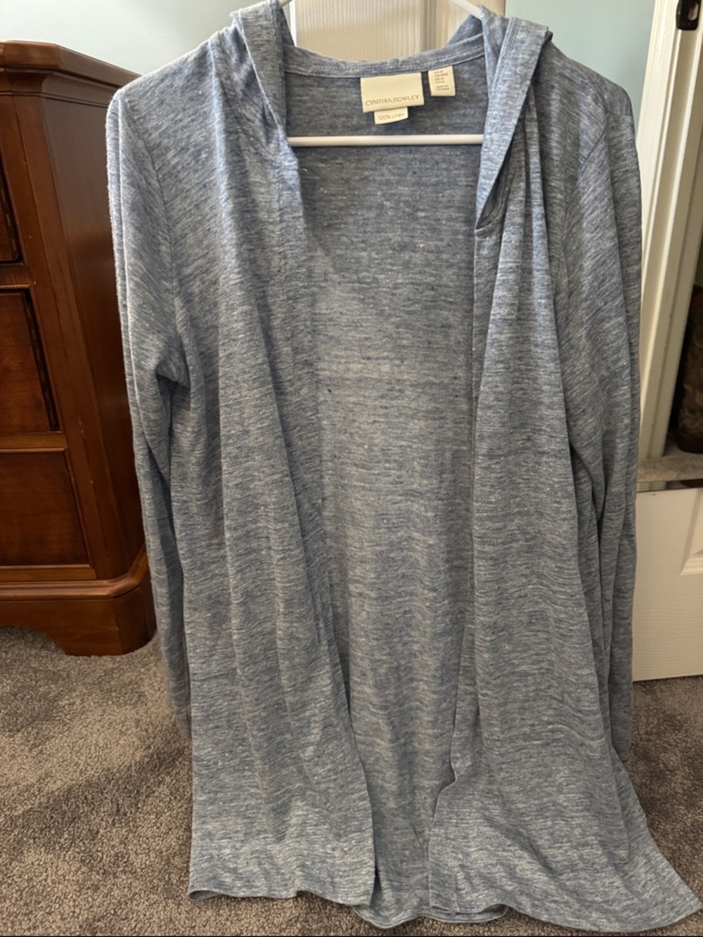 Cynthia Rowley Linen Heathered Light Blue Hooded Open-Front Cardigan women’s M
